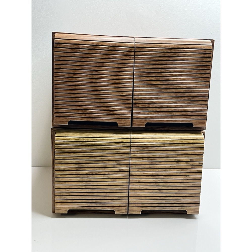 Vintage Faux Wood 20 Cassette Storage Drawers Set of 2 Mixed Finishes 40 Tape‎